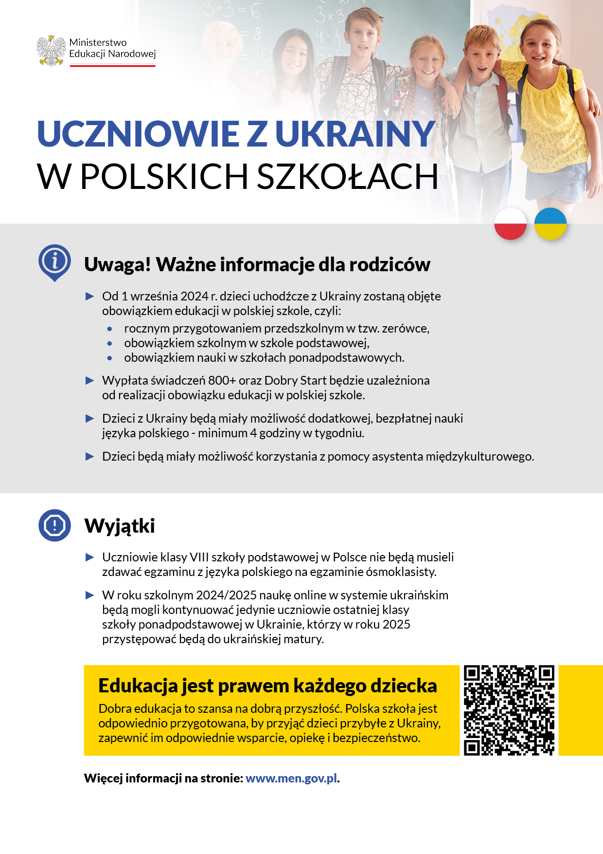 Obowiązek szkolny i obowiązek nauki dla dzieci i młodzieży z Ukrainy – działania informacyjne