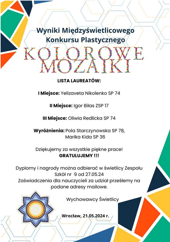 Międzyświetlicowy konkurs „KOLOROWE MOZAIKI”